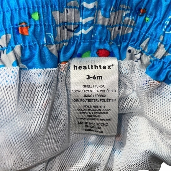 Healthtex Shark Fish Hawaiian Ocean Swimsuit Infant Boys 3 to 6 Mos Blue Lined - Picture 5 of 8
